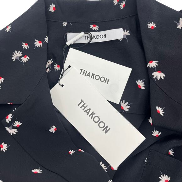 THAKOON Cropped Short Sleeve Shirt Black Daisy Print Button Pocket Small NEW - Picture 4 of 6
